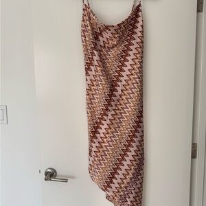 Forever 21 Asymmetrical Zigzag Dress - Red, Brown, Cream